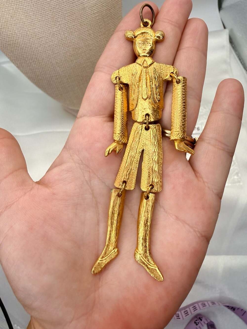 Vintage Gold Tone Articulated Movable Figure Pendant